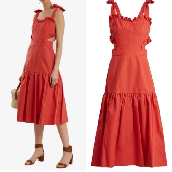 Rebecca Taylor Pants - Rebecca Taylor Crisp Cut Womens Dress Sz 4 Cut out Ruffled Linen Blend Babydoll